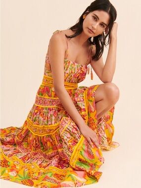 Farm Rio Mixed Fruits Paradise Midi Dress